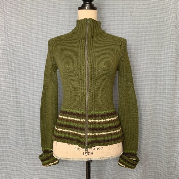 Green Full Zip Sweater / Green Zip Up Cardigan / Early 2000's Zip Up Sweater / - Picture 1 of 5